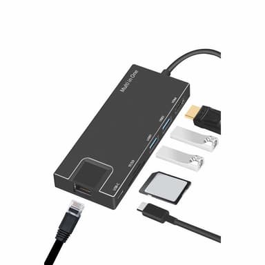 8-porttinen USB-C-keskitin, jossa HDMI, Ethernet, USB, SD / TF-kortti
