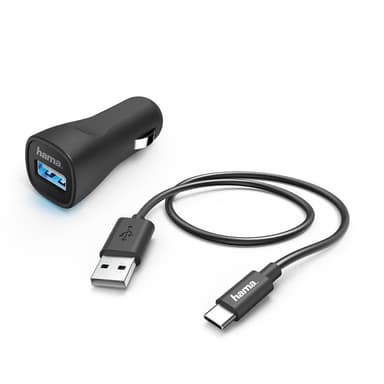 HAMA Laturi 12V USB-C 2,4A Irrallinen Johto1m Musta
