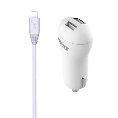 GEAR Laturi 12-24V 2xUSB 2,4A Valk. MicroUSB  Johto Pyöreä 1m