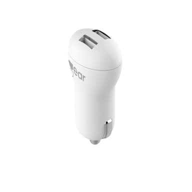 GEAR Laturi 12-24V 2xUSB 2,4A Valk. MicroUSB  Johto Pyöreä 1m