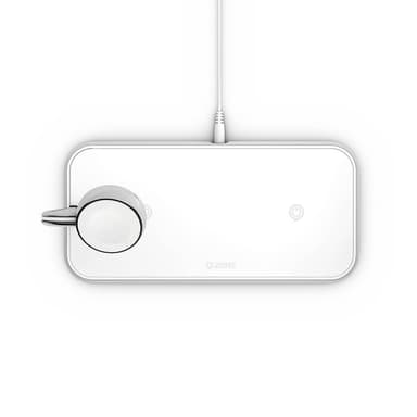 ZENS Triple Alu. QI Laturi Langaton 220V  2x10W Valk +Apple Watch Laturi (Apple QC 7,5W)