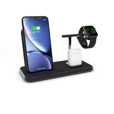 ZENS Kolmoislaturi QI + Asema + Kello 10W Musta (Apple QC 7,5W) 220V