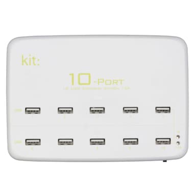 KIT Laturi 220V 10xUSB 12A Valkoinen Pöytälaturi