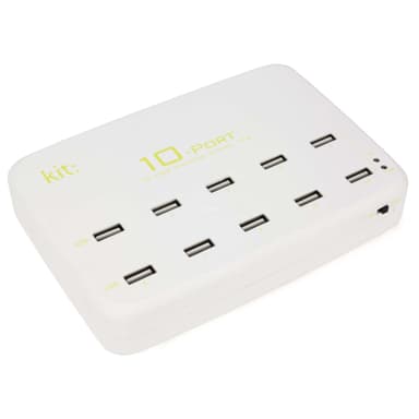 KIT Laturi 220V 10xUSB 12A Valkoinen Pöytälaturi