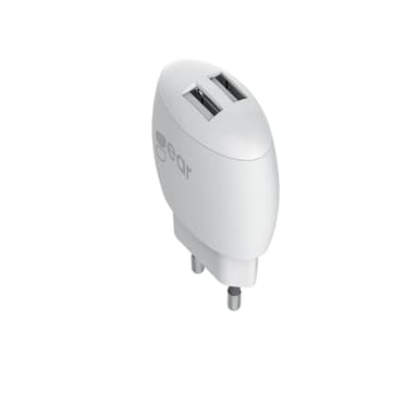 GEAR Laturi 220V 2xUSB 2,4A Valk. MicroUSB Johto Pyöreä 1m