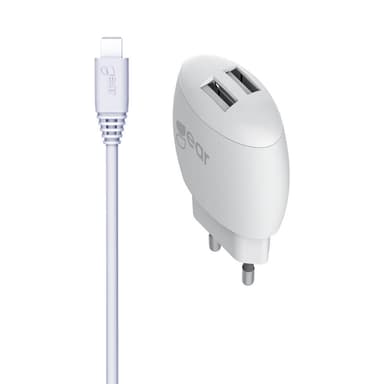 GEAR Laturi 220V 2xUSB 2,4A Valk. MicroUSB Johto Pyöreä 1m