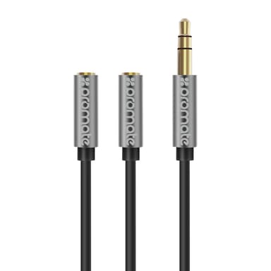 Promate AUXKIT yleismallinen stereoaudiokaapeli, stereo-Y- jakaja ja stereoaudiokaapelin jatkolaite 3-in-1-sarja, 1,2 m, musta