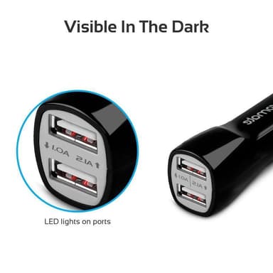 Promate VIVID.BLACK-autolaturi, kaksois-USB A -portit 5V/2,4 A Yhteensä 3,1 A, musta, tulo 12–24 V DC, musta