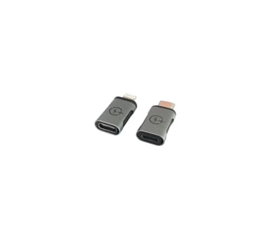 NÖRDIC 2-in-1 -sovitinsarja USB C–Lightning naaras ja Lightning ur–USB C na, alumiinia