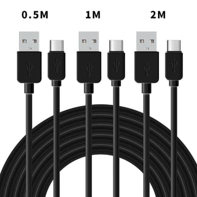 NÖRDIC kaapelisarja 3 kpl, 0,5 m + 1 m + 2 m, USB C–USB A 2.0 480 Mb/s, 2,4 A, musta, Android-matkapuhelimet ja tabletit