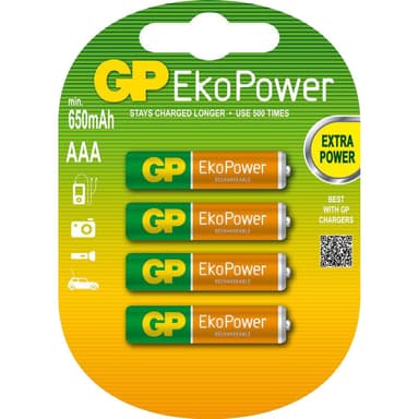 GP EkoPower uudelleenladattavat AAA paristot (4kpl)