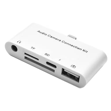 iPhone Sovitin USB HUB + USB Type-C + 3,5mm kuuloke+ Kortinlukija