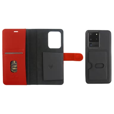 Ympäristöystävällinen Aitoa nahkaa  Samsung Galaxy S20 Ultra lompakkokotelo 2 in 1 -Black/Red