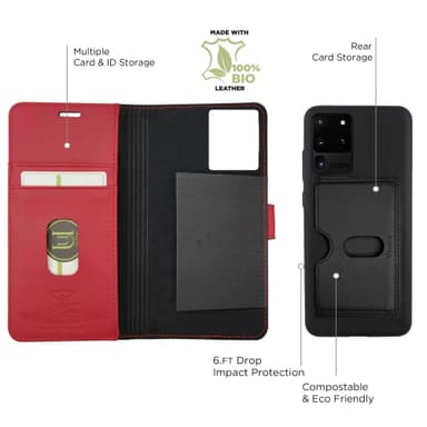 Ympäristöystävällinen Aitoa nahkaa  Samsung Galaxy S20 Ultra lompakkokotelo 2 in 1 -Black/Red