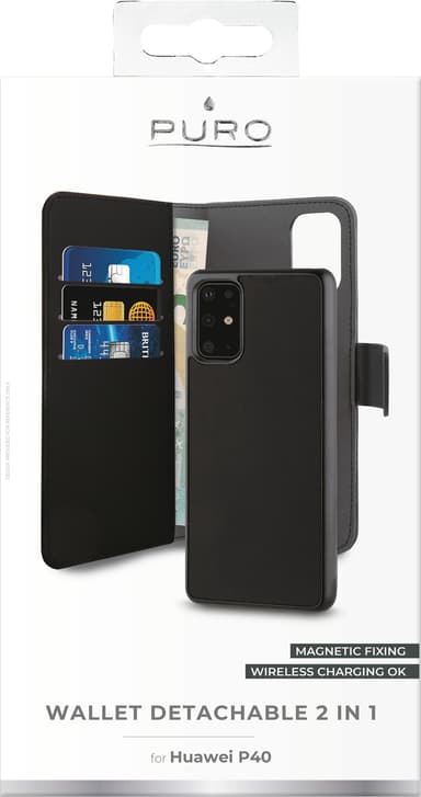 Puro 2in1 lompakkokotelo Huawei P40 (musta)