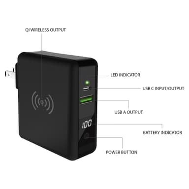 3-in-1 Kansainvälinen matkasovitin, langaton laturi, Power Bank 8000 mAh "