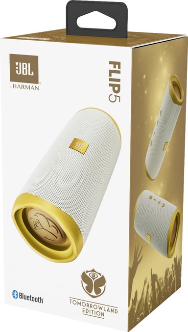 JBL Flip 5 Tomorrowland Edition langaton kaiutin (valkoinen/kulta