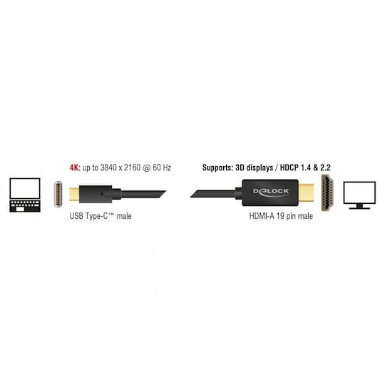 DeLock 85290 USBC–HDMI, 1 m, 4K 60 Hz, tuki HDCP1.4:lle ja 2.2:lle