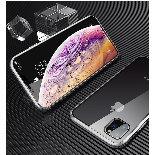 Magneettikuori, kaksipuolinen karkaistu lasi - iPhone 11 Pro Max - hopea