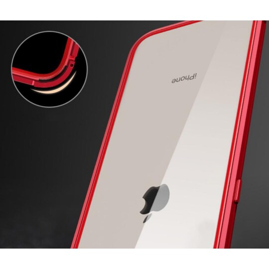 Magneettikuori, kaksipuolinen karkaistu lasi - iPhone 7 ja 8 - Punainen