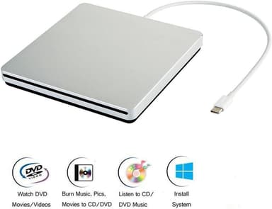 Ulkoinen CD- ja DVD-soittimen optinen asema USB-C Silver