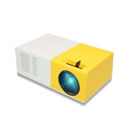 Taskumuotoinen kannettava projektori - valkoinen ja keltainen