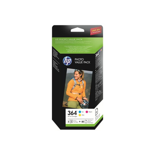 HP 364 Series Photo Value Pack - 3-pack - yellow, cyan, magenta - print cartridge / paper kit