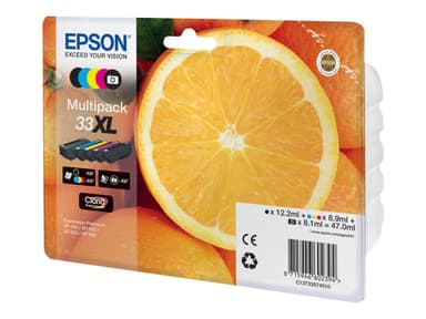 Epson 33XL Multipack - 5 pakettia - XL - musta, keltainen, sinivihreä, magenta, valokuvamusta (photo black) - alkuperäinen - mustepatruuna