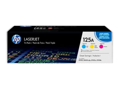 HP 125A Tri-pack - 3 pakettia - keltainen, sinivihreä, magenta - alkuperäinen - LaserJet - väriainekasetti (CE259AM)