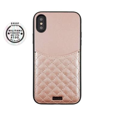 Vaaleanpunainen iPhone Xs / X kuori Korttikotelolla