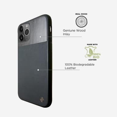 Ympäristöystävällinen Aitoa nahkaa/Wooden iPhone 11 Pro Kotelo - Black