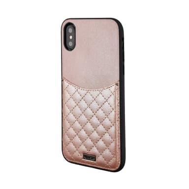 Vaaleanpunainen iPhone Xs / X kuori Korttikotelolla