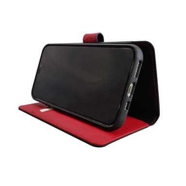 Ympäristöystävällinen Aitoa nahkaa iPhone 11 lompakkokotelo 2 in 1 -Black/Red