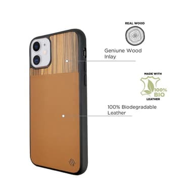 Ympäristöystävällinen Aitoa nahkaa/Wooden iPhone 11 Kotelo - Brown
