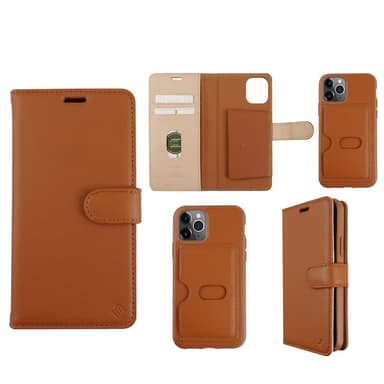 Ympäristöystävällinen Aitoa nahkaa iPhone 11 Pro lompakkokotelo 2 in 1 -Brown