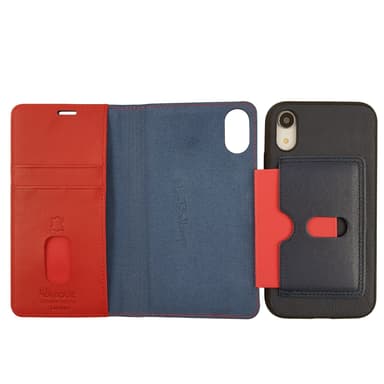 iPhone XR Aito Nahka Classic Folio Lompakko 2 in 1 taka kuori Sininen/Punainen