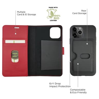 Ympäristöystävällinen Aitoa nahkaa iPhone 11 Pro Max lompakkokotelo 2 in 1 -Black/Red