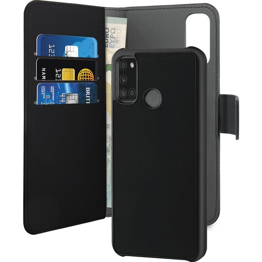 Puro 2in1 Samsung Galaxy A21s lompakkokotelo (musta)