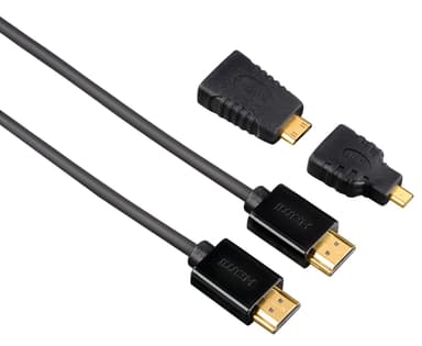 Hama HDMI-HDMI kaapeli (1.5 m) + 2 x HDMI adapteria