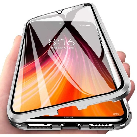 Siirrettävä kansi, jossa sisäänrakennettu näytönsuoja Xiaomi Redmi Note 8 - hopeaan