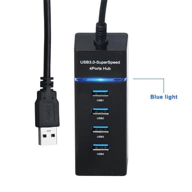 USB 3.0 -keskus, jossa neljä porttia - musta