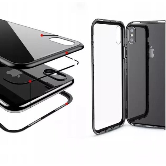 iPhone XS Max magneettikuori, karkaistu lasi ja näytönsuoja - musta