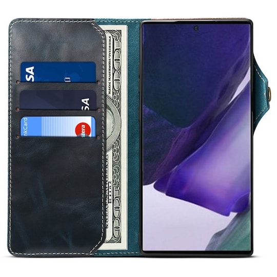 Lompakkokotelo 3-kortti aitoa nahkaa Samsung Galaxy Note 20  - sininen