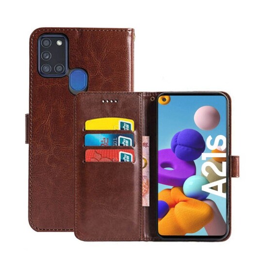 Lompakkokotelo 3-kortti Samsung Galaxy A21s (SM-A217F)  - ruskea