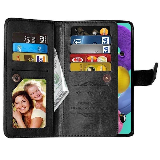 Lompakkotelo Flexi 9-kortti Samsung Galaxy A51 (SM-A515F)  - musta
