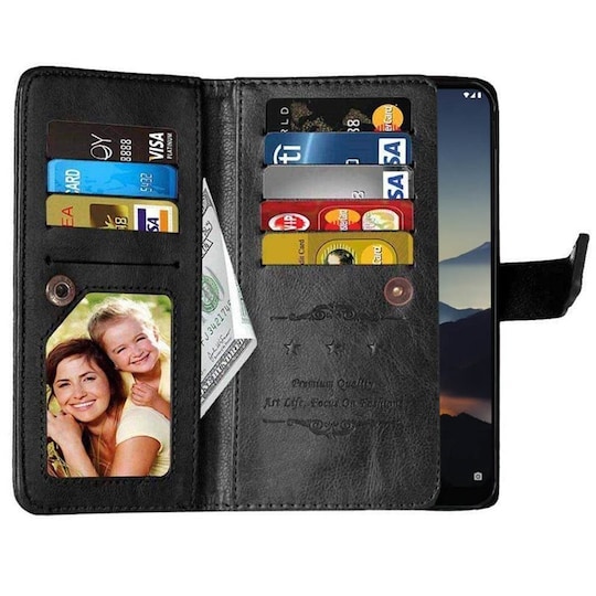 Lompakkotelo Flexi 9-kortti Nokia 6.2 (TA-1198)  - musta
