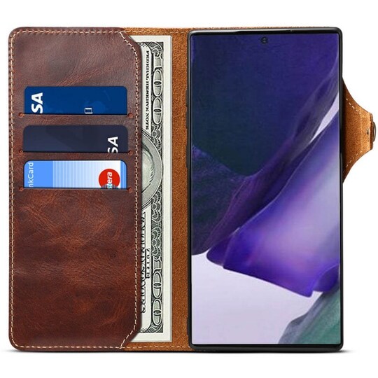 Lompakkokotelo 3-kortti aitoa nahkaa Samsung Galaxy Note 20  - ruskea