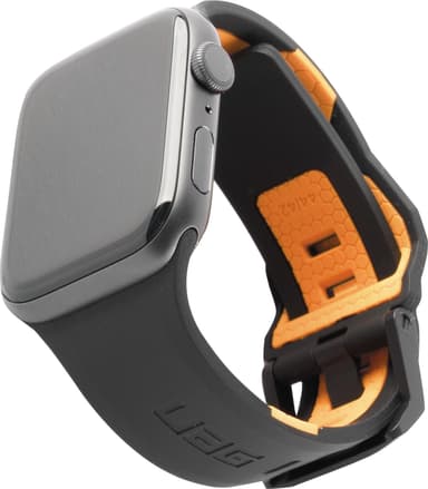 UAG Civilian Apple Watch 44/42mm silikoniranneke (musta/oranssi)