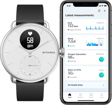 Withings ScanWatch hybridiälykello 38 mm (valkoinen)