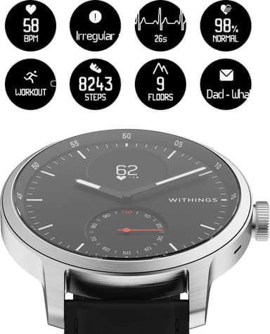 Withings ScanWatch hybridiälykello 38 mm (valkoinen)